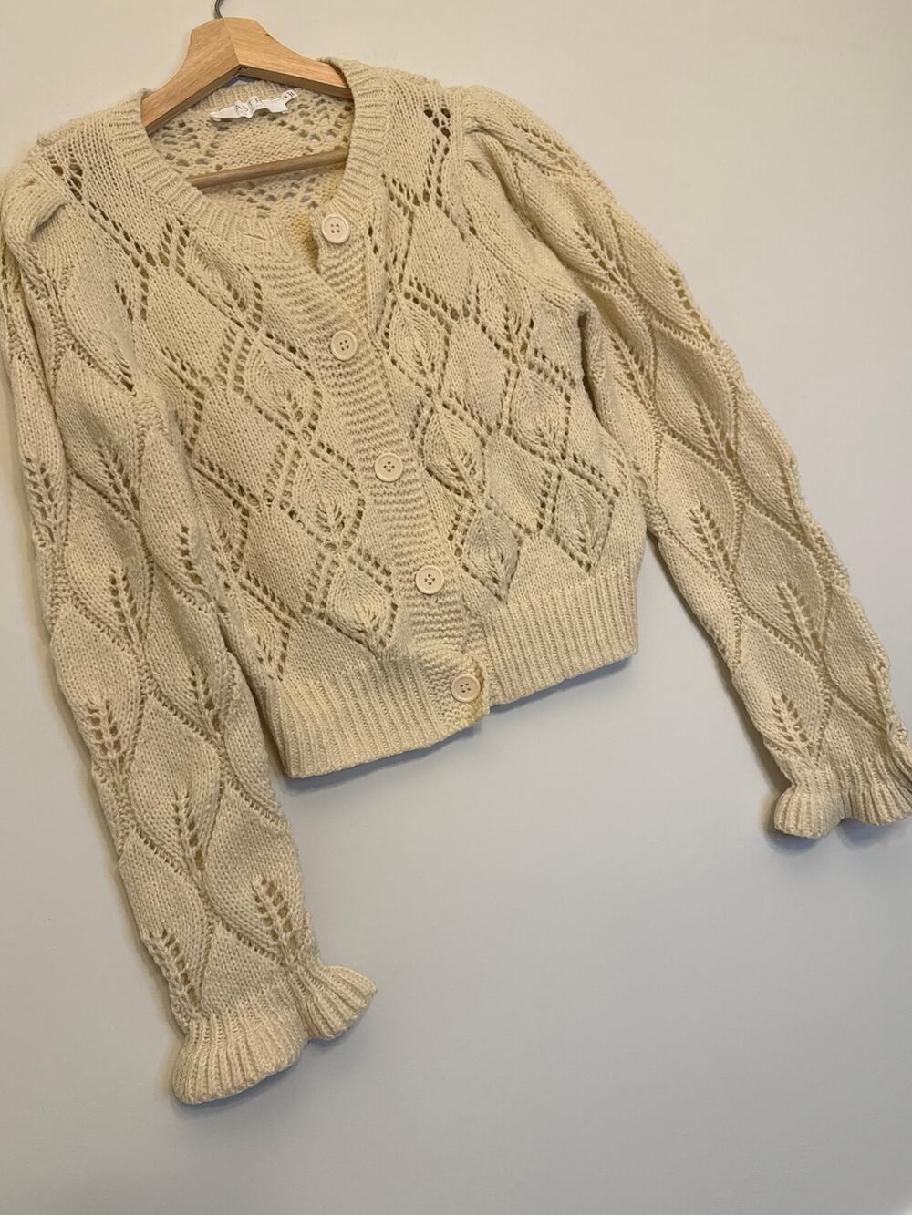 ASTR the Label Cream Crochet Knit Cardigan M